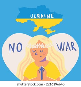 woman praying, Ukraine no war, design