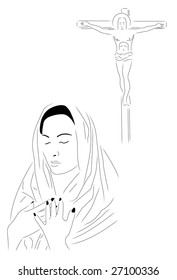 The woman prays. Vector. Without mesh.
