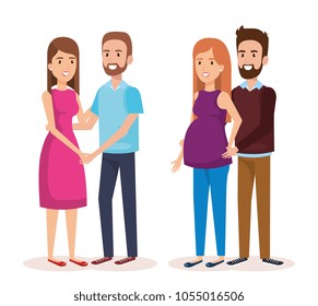 woman pregnacy with group of people avatars characters