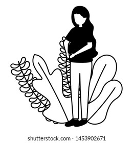 woman pregnancy belly and maternity scene flat vector illustration