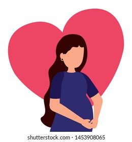 woman pregnancy belly and maternity scene flat vector illustration