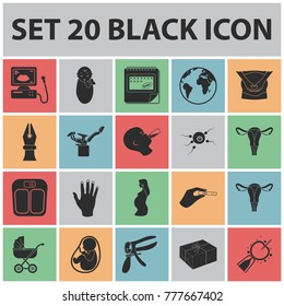 Woman and pregnancy black icons in set collection for design. Gynecology and equipment vector symbol stock web illustration.