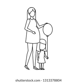 woman pregnancy with daughter and balloon helium