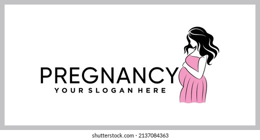 Woman pregnancy logo design template with creative modern concept