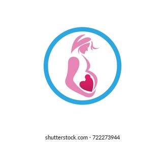 Woman Pregnancy With Love Baby Logo Design Template