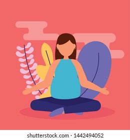 woman pregnancy practicing yoga relaxing maternity scene vector illustration