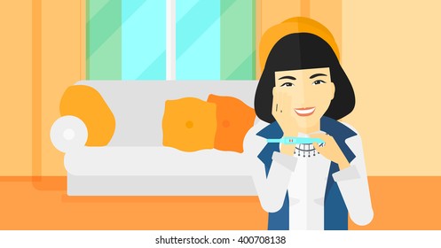 Woman with pregnancy test.