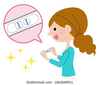 Woman with a pregnancy test who is happy to find out they are pregnant