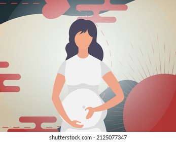 Woman pregnant Banner or postcard for you. Vector illustration.