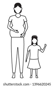 woman pregnant with child avatar cartoon character black and white vector illustration graphic design