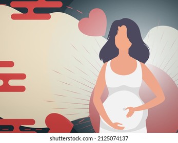 Woman pregnant Chinese style banner. Vector.