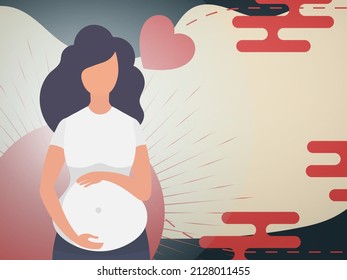 Woman pregnant Chinese style banner. Vector.