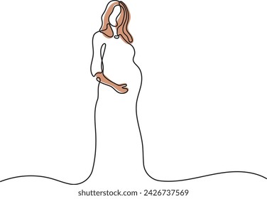 Woman Pregnant Continuous Single Line Art