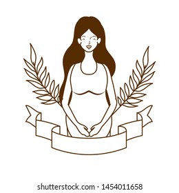 woman pregnant with decorative ribbon