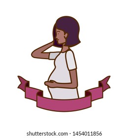 woman pregnant with decorative ribbon