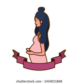 woman pregnant with decorative ribbon