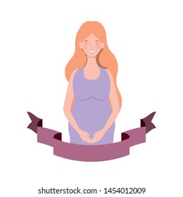 woman pregnant with decorative ribbon