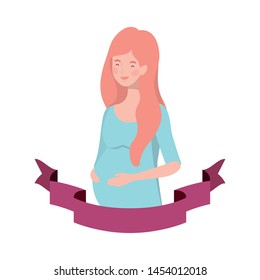 woman pregnant with decorative ribbon