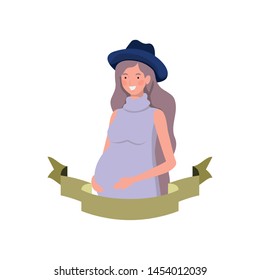 woman pregnant with decorative ribbon