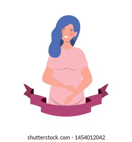 woman pregnant with decorative ribbon