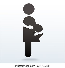 woman pregnant icon with hands hugging vector