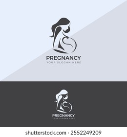 Woman Pregnant Logo Design illustration Template