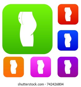Woman prepared to belly surgery set icon color in flat style isolated on white. Collection sings vector illustration