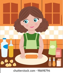 Woman prepares dough.  vector, color full, no gradient