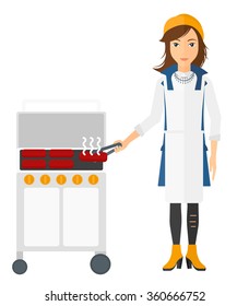 Woman preparing barbecue.
