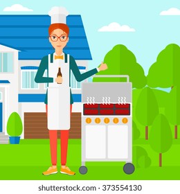 Woman preparing barbecue.