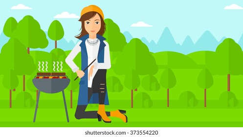 Woman preparing barbecue.