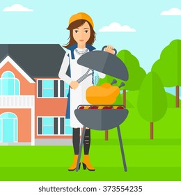 Woman preparing barbecue.