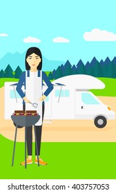 Woman preparing barbecue.