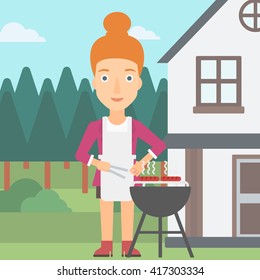 Woman preparing barbecue.