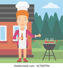 Woman preparing barbecue.