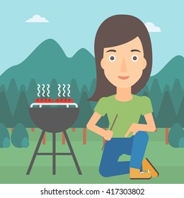 Woman preparing barbecue.