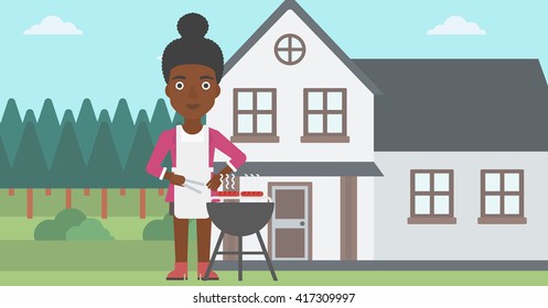 Woman preparing barbecue.