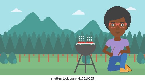 Woman preparing barbecue.