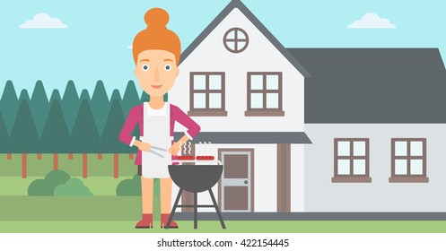 Woman preparing barbecue.