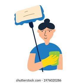 Woman preparing to clean house. Vector illustration on white background.