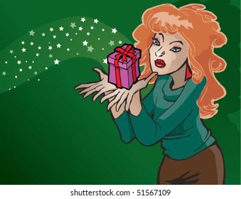 Woman with present in hands