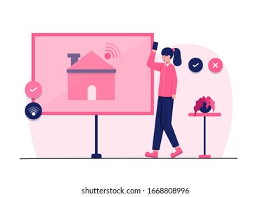 A woman presenting the advantages of smart home