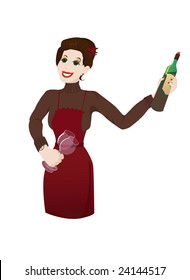 Woman presenting a bottle of wine