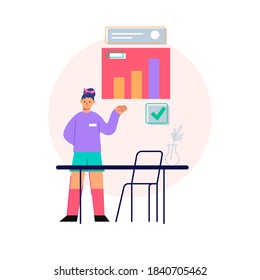 woman presenting business chart vector illustration flat design