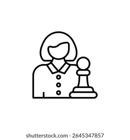 Woman Presenting A Chess Pawn Piece On A Transparent Backdrop