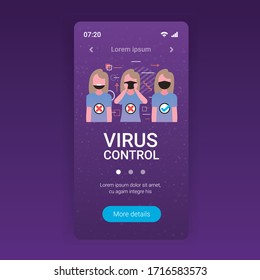 woman presenting correct method of wearing mask how to wear respirator to reduce coronavirus spreading covid-19 protection copy space portrait smartphone screen vector illustration