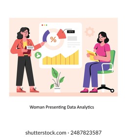 Woman Presenting Data Analytics concept flat style stock illustration with background. EPS 10 File