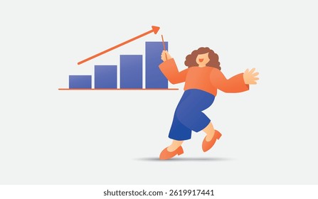 woman is presenting graph illustration vector