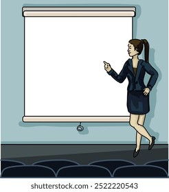 Frau präsentiert auf leeren Whiteboard Business-Präsentation 