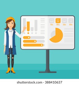 Woman presenting report.